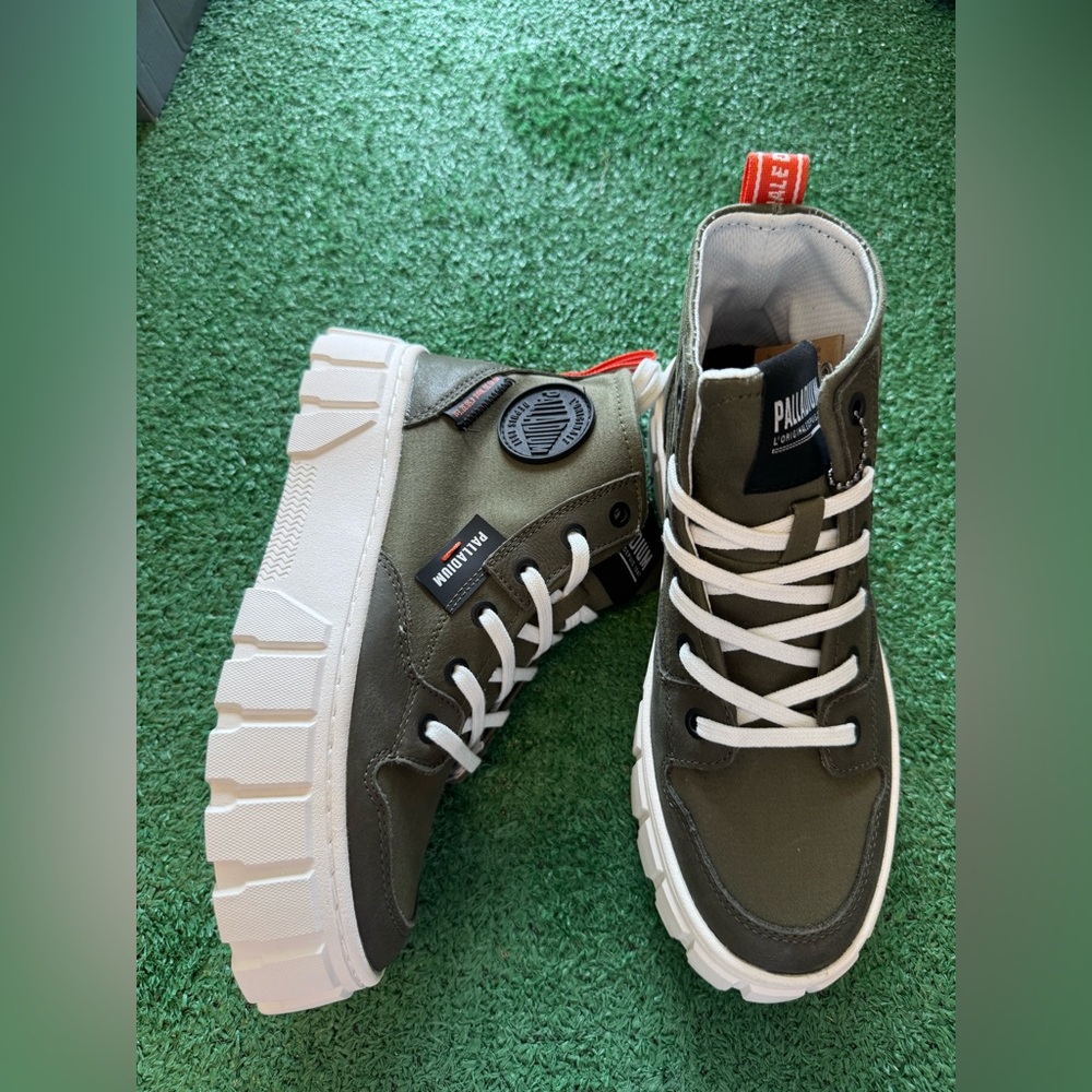 Palladium Olive and White High-Top Sneakers